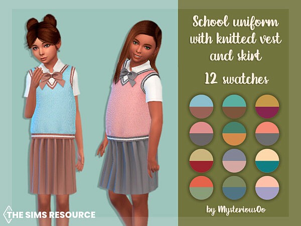 School uniform with knitted vest and skirt by MysteriousOo from TSR