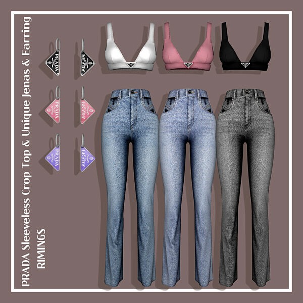 Sleeveless Crop Top, Unique Jeans and Earrings from Rimings