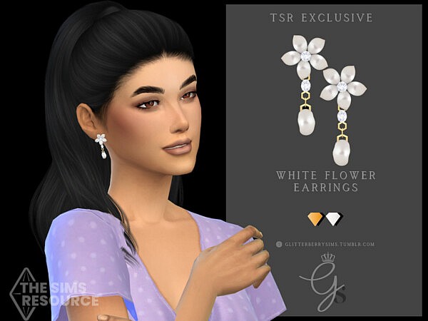 White Flower Earrings by Glitterberryfly from TSR