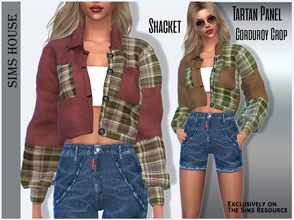 Tartan Panel Corduroy Crop Shacket by Sims House from TSR