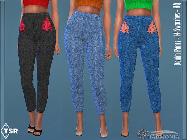 Petite Embroidered Denim Pants by Harmonia from TSR