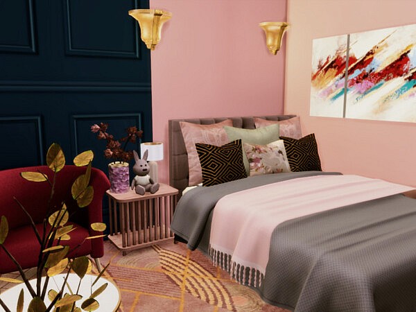White Wine Art Deco Pink Teen Bedroom by GenkaiHaretsu from TSR