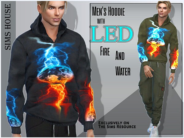 Mens Hoodie with LED Fire and Water by Sims House from TSR