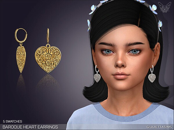 Baroque Heart Earrings For Kids by feyona from TSR