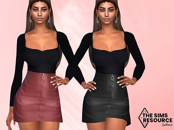 Leather Skirt Outfit by Saliwa from TSR