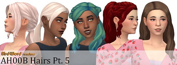 Megan, Iris, Hailey, Elli V2, Cassie V2 hairs recolored from Aveira Sims 4