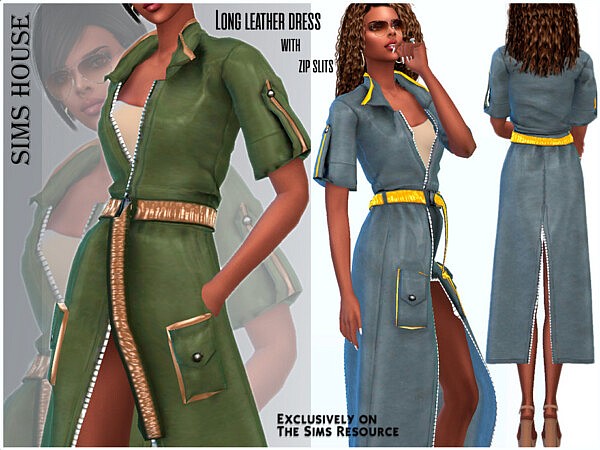 Long leather dress with zip slits by Sims House from TSR