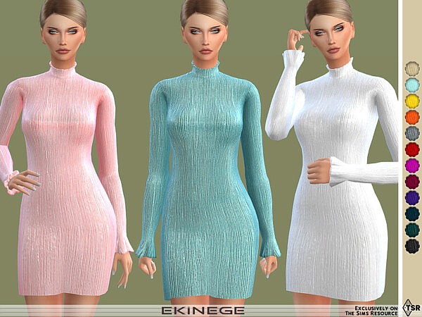 Pleated Silk Blend Dress by ekinege from TSR