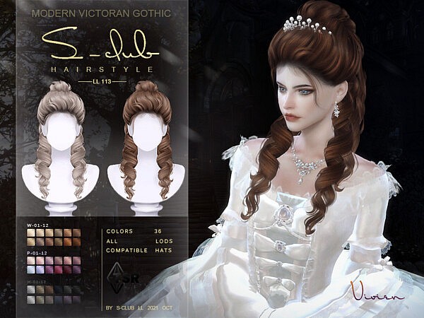 Modern Victorian Gothic curly Long hair (Vivien) by S Club from TSR