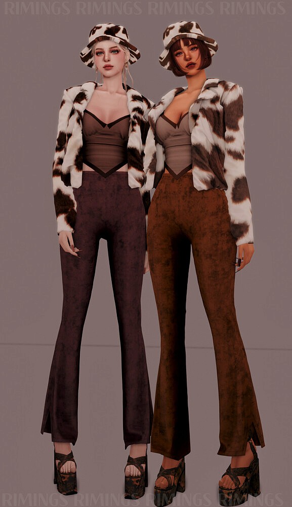 Fur jacket, Fur Hat and Bell bottom Pants from Rimings