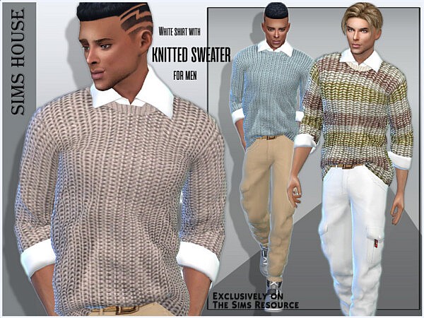 White shirt with knitted sweater for men by Sims House from TSR