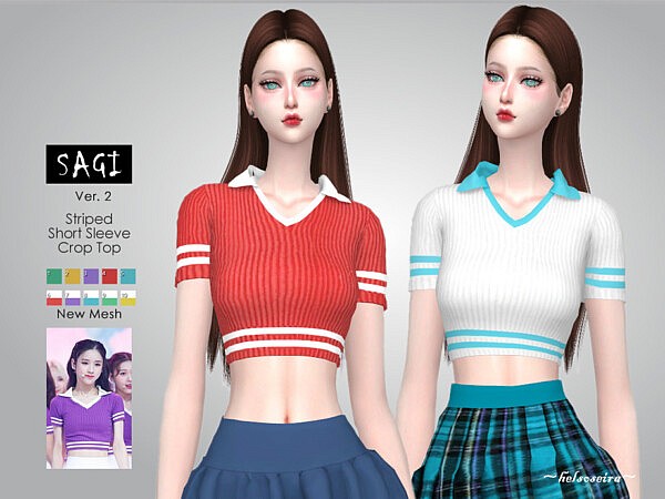 SAGI Striped Crop Top by Helsoseira from TSR