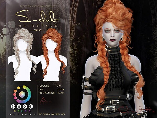 Modern Victorian Gothic Braid long curly hair by S Club from TSR