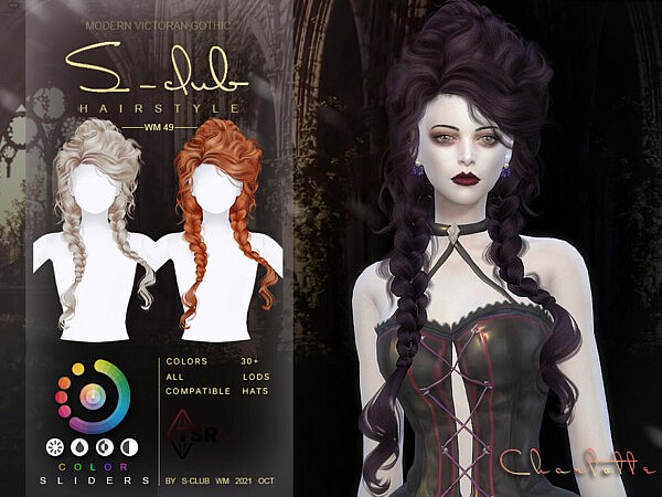 Modern Victorian Gothic Braid long curly hair by S Club from TSR