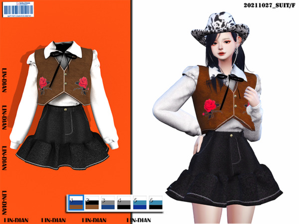 Denim skirt and denim vest suit by LIN DIAN from TSR
