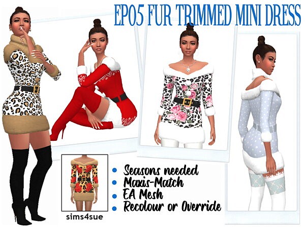 Fur Trimmed Mini Dress from Sims 4 Sue