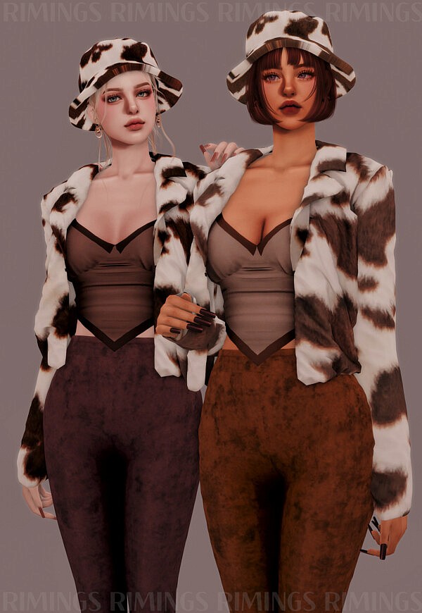 Fur jacket, Fur Hat and Bell bottom Pants from Rimings