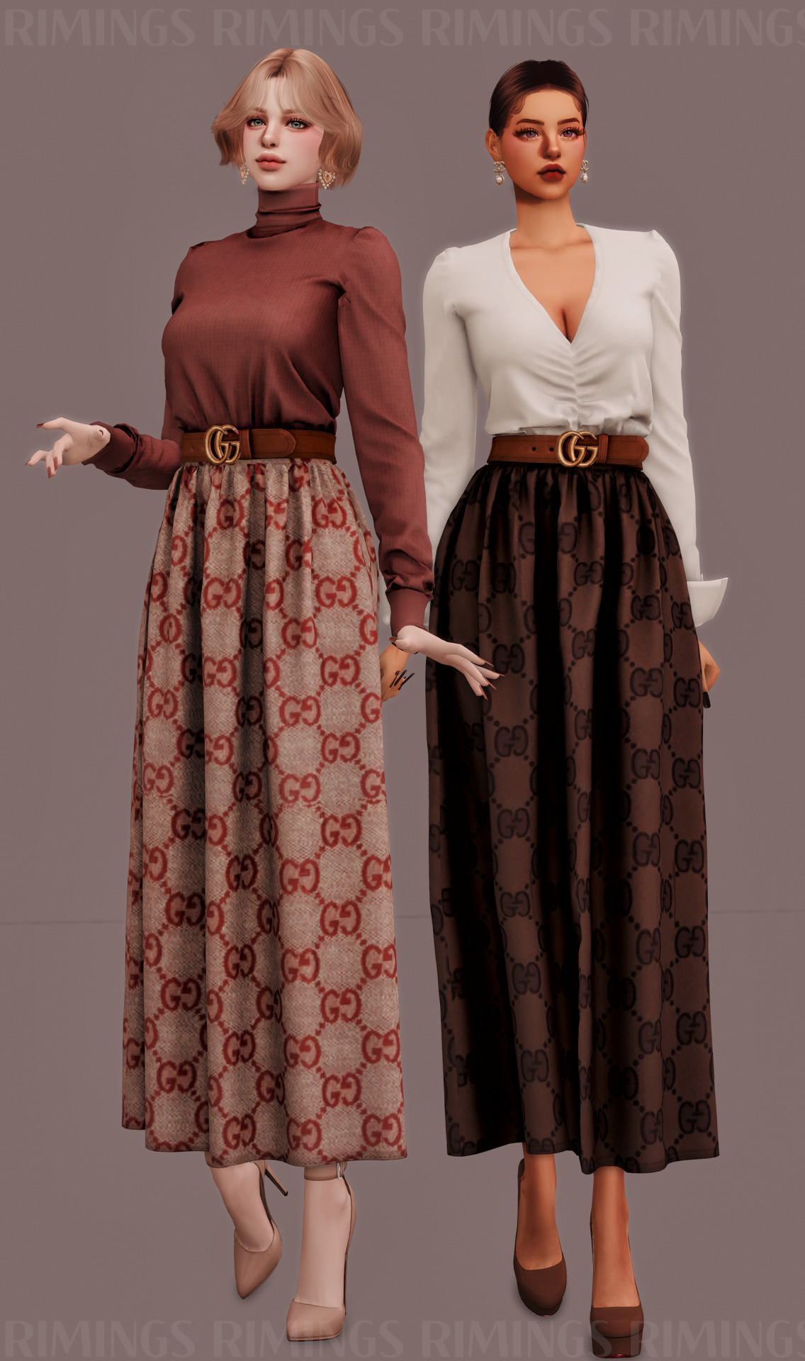 Skirt, V Neck Blouse and Turtleneck from Rimings • Sims 4 Downloads