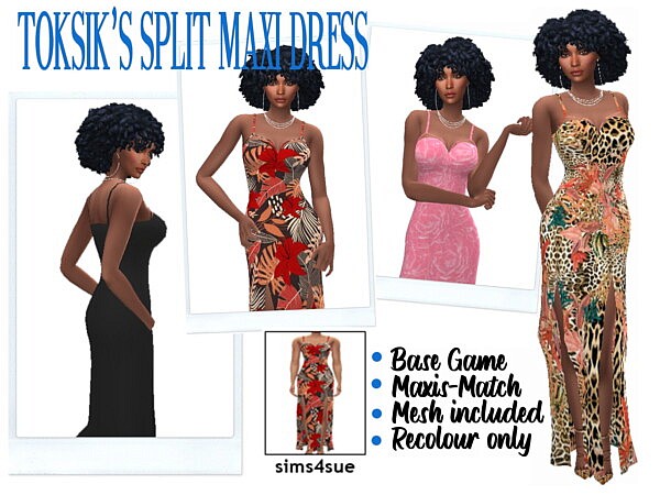 TOKSIK’S Split Maxi Dress from Sims 4 Sue