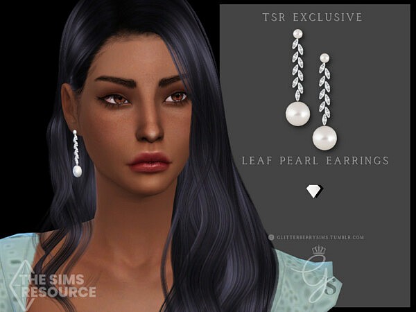 Leaf Pearl Earrings by Glitterberryfly from TSR