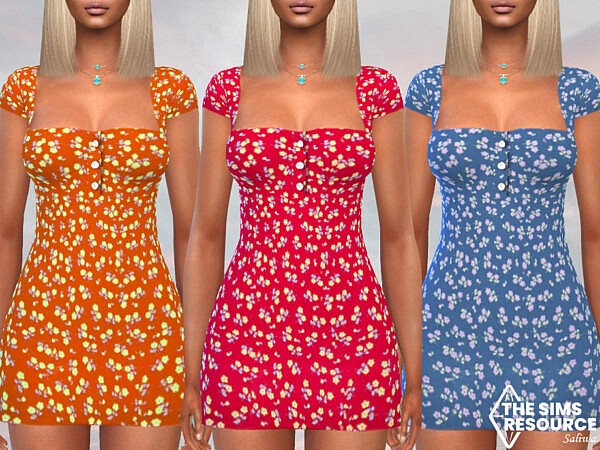 Front Buttoned Mini Floral Dresses by Saliwa from TSR