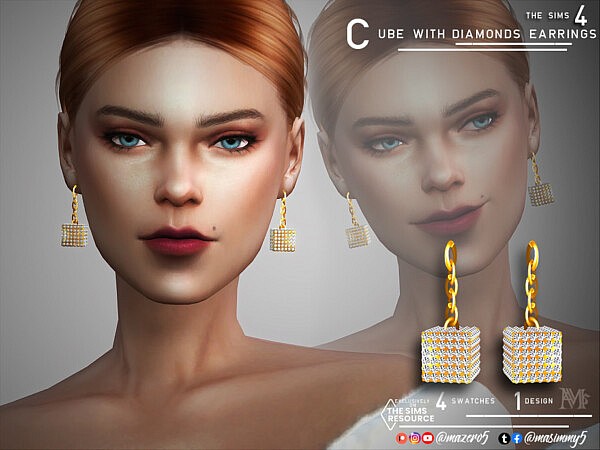 Cube with Diamonds Earrings by Mazero5 from TSR