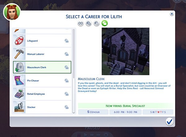 Mausoleum Clerk (Part Time) Career by BosseladyTV from Mod The Sims
