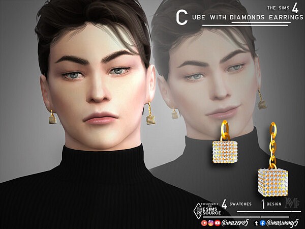 Cube with Diamonds Earrings  by Mazero5 from TSR