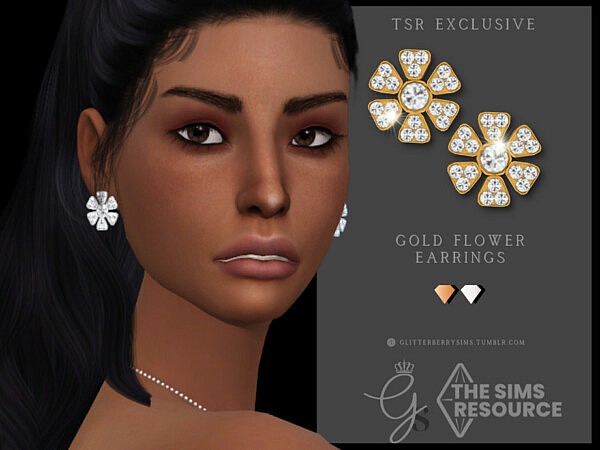 Gold Flower Earrings by Glitterberryfly from TSR
