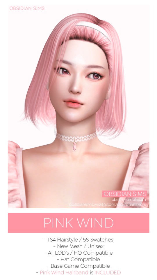 PINK WIND HAIRSTYLE from Obsidian Sims
