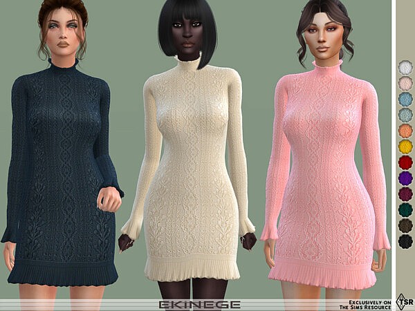 Ruffle Trim Knit Sweater Dress by ekinege from TSR
