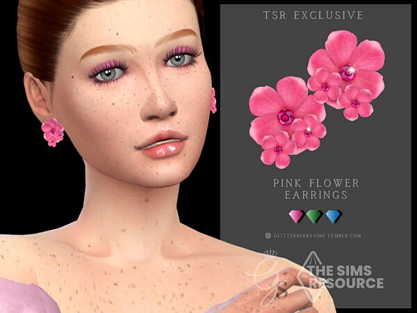 Pink Flower Earrings by Glitterberryfly from TSR