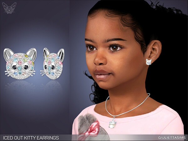 Iced Out Kitty Earrings For Kids by feyona from TSR