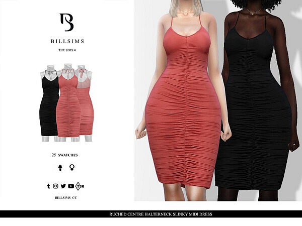 Ruched Centre Halterneck Slinky Midi Dress by Bill Sims from TSR