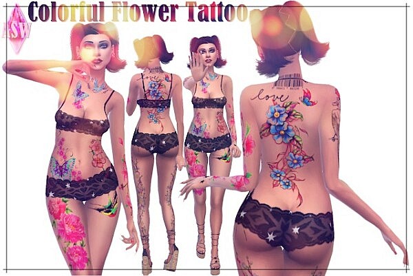 Colorful Flower Tattoo from Annett`s Sims 4 Welt