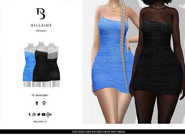 One Shoulder Ruched Mesh Mini Dress by Bill Sims from TSR