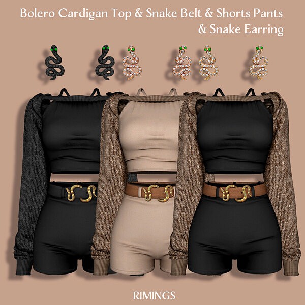 Bolero Cardigan Top & Snake Belt & Earrings from Rimings